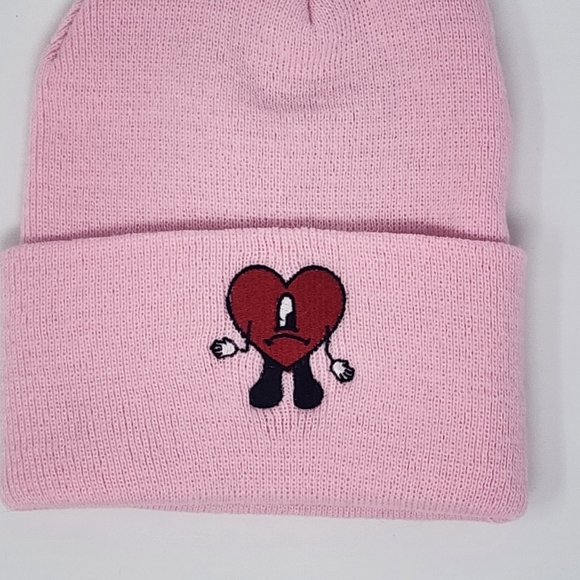 Embroidered Bad Bunny Heart in Pink or White Knit Beanie - Picture 5 of 6